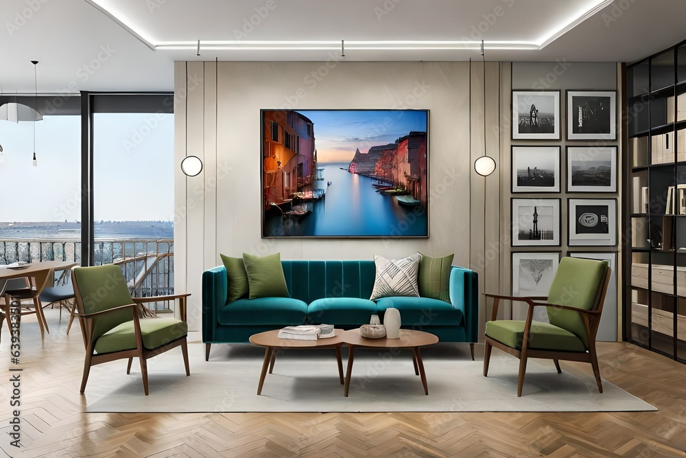 Fototapeta premium living room with fireplace generated AI