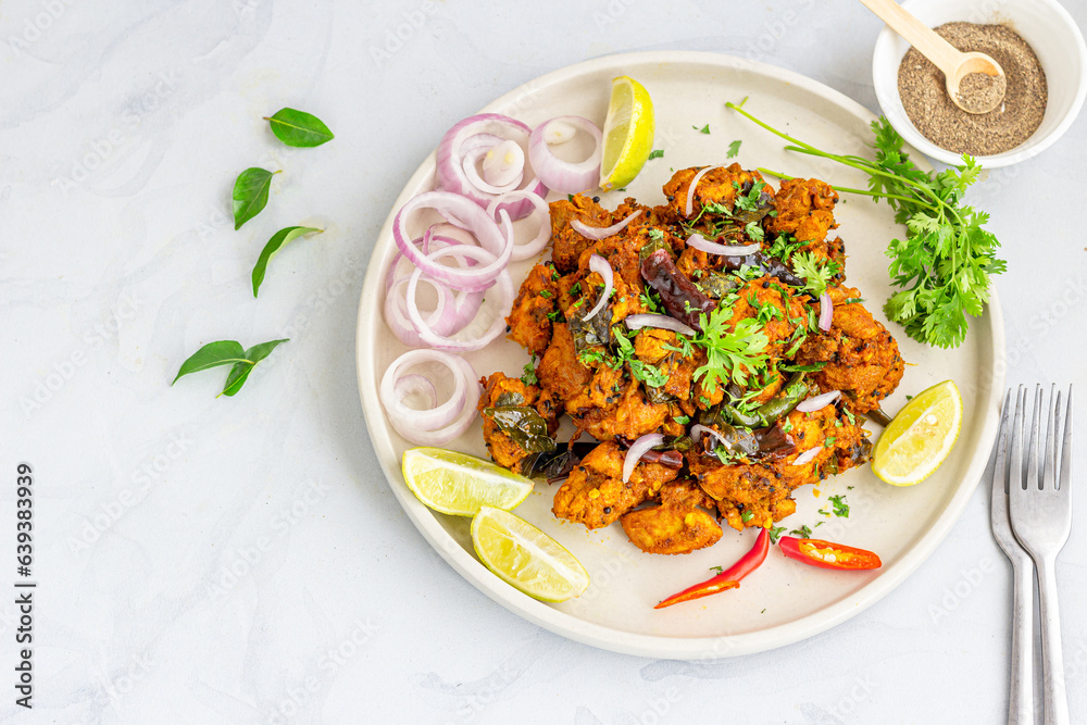 Chicken Achari, Spicy and Tangy Indian Stir-Fried Chicken Top Down Photo