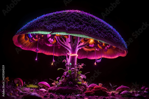 Colourful neon mushroom