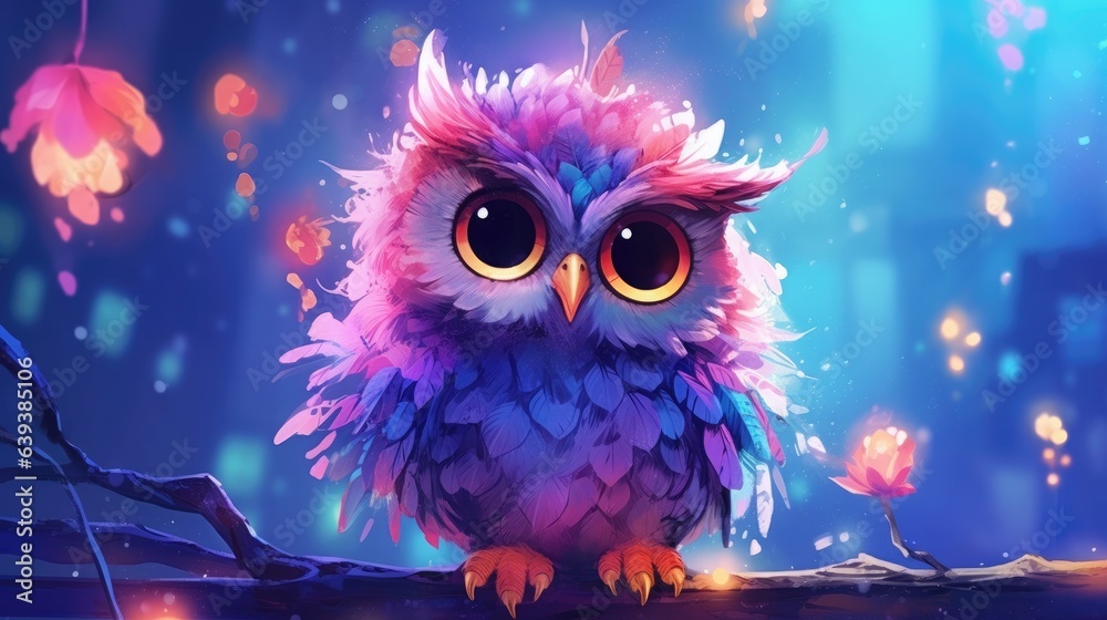 Splendid and realistic illustration of a cute owl in its natural surroundings