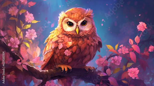 Enchanting and picturesque painting of a cute owl in nature's wildlife