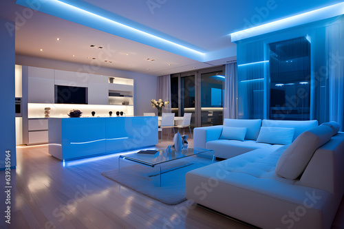 Modern luxury apartment with bright blue light © Miftakhul Khoiri