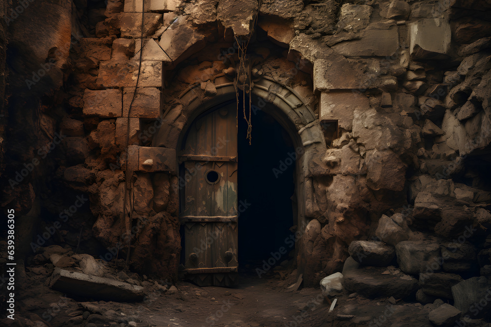 Spooky old doorway leads to abandoned dungeon