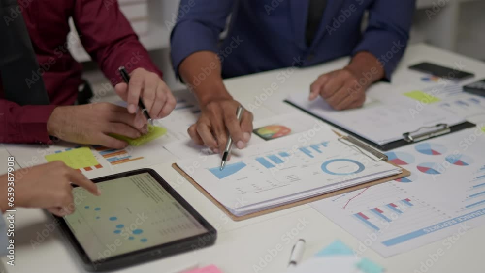 Close up of hands are calculate working and brainstorming about business financial and marketing. 50fps Close up of hands are calculate working and brainstorming about business financial and marketing. 50fps