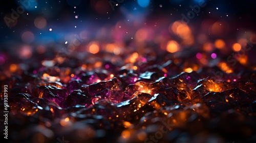 Mystical Fire Embers Abstract Dark Background with Colorful Sparkles.