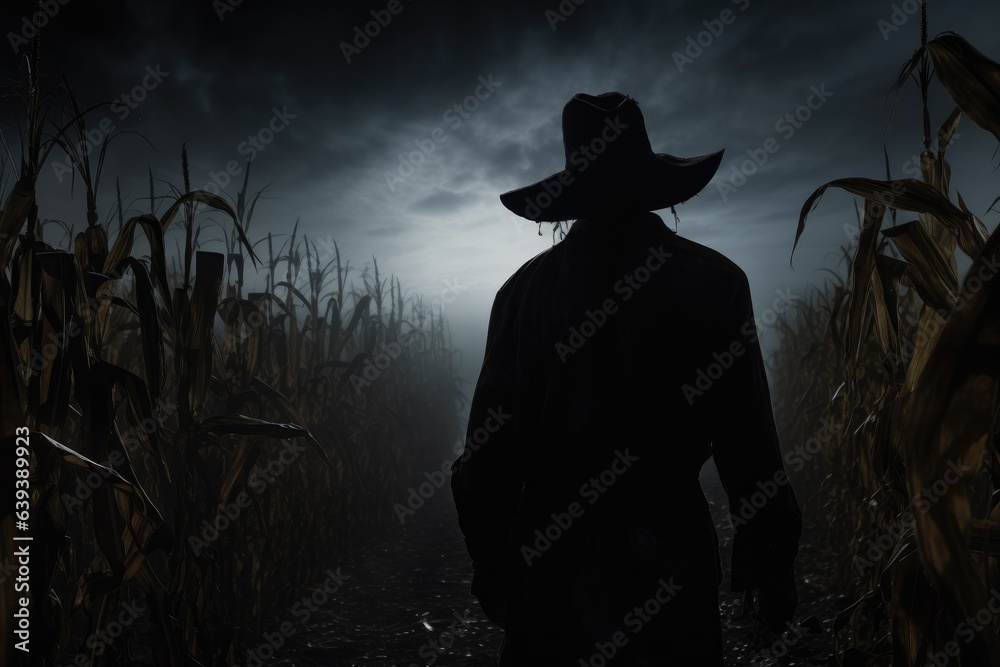 Halloween. Horrific scene of a corn field with a scary scarecrow. Halloween. Horrific scene of a corn field with a scary scarecrow.