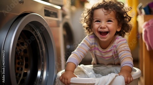 Starting Young: Editorial Photo of a Child Learning Laundry Duties