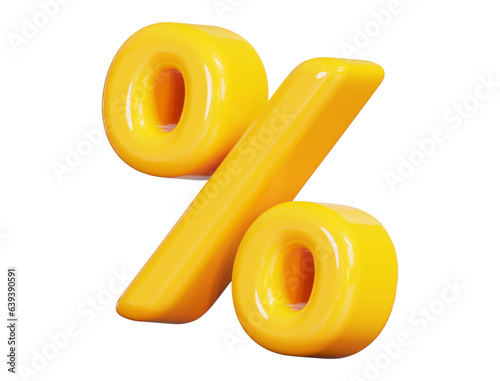 Yellow 3d sign percent discount on isolated background. Cartoon style. Voucher gift. Stock vector illustration
