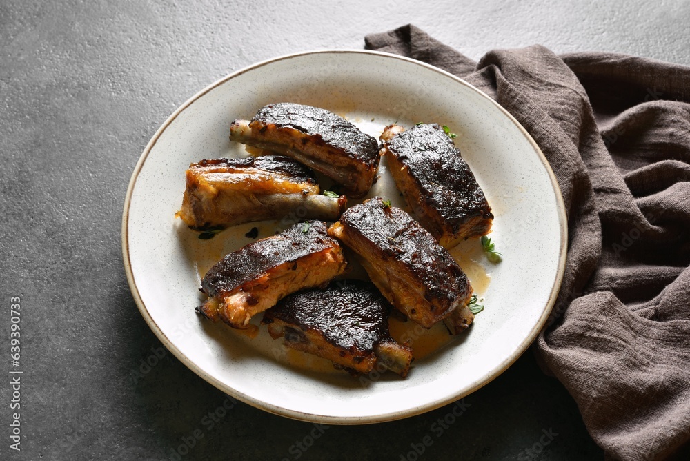 Pork ribs on plate