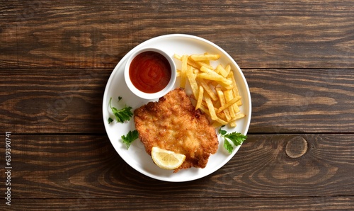 Wiener schnitzel with potato fries photo