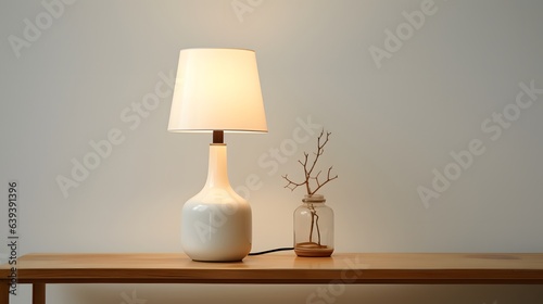 small and simple lamp on a table, white background