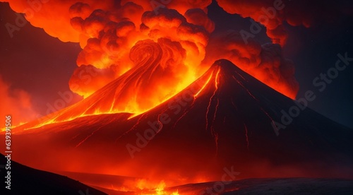 abstract lava background, lava and the mountain, pouring lava in the mountain