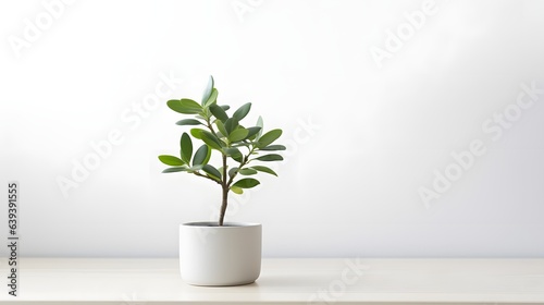 small and simple plant on a table, white background