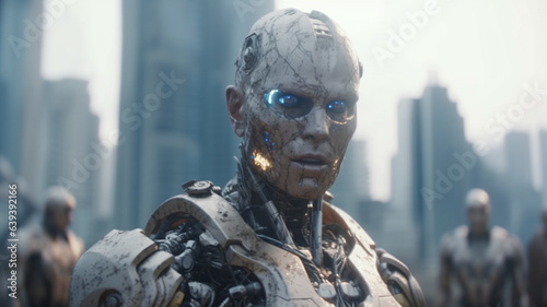 humanoid android robot with artificial intelligence  evil or killer and killing machine  destruction and war or extinction of humanity and end of the world and apocalypse or autonomous weapon systems