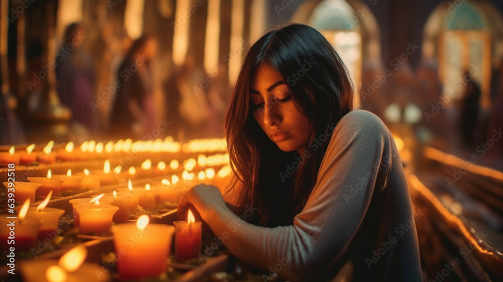 Φωτογραφία woman standing in a church and can't believe it or desperate, feelings and emoti