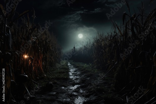 cinematic scene of a spooky cornfield by night.  © CreativeCreations