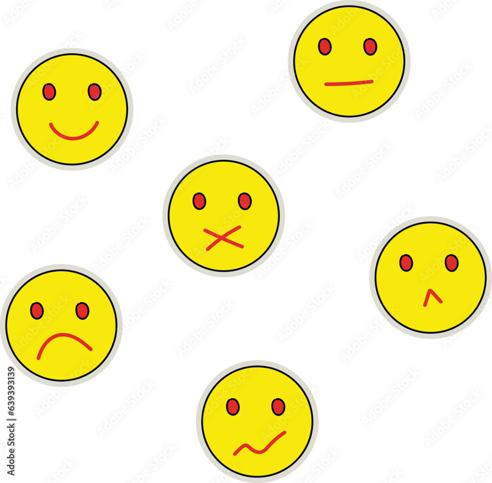 Set of smiley faces on white, Emojies set