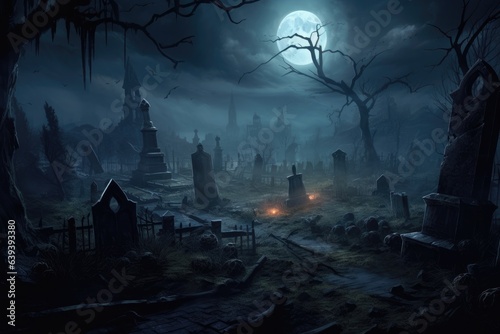 spooky graveyard by night. fullmoon. halloween image. 