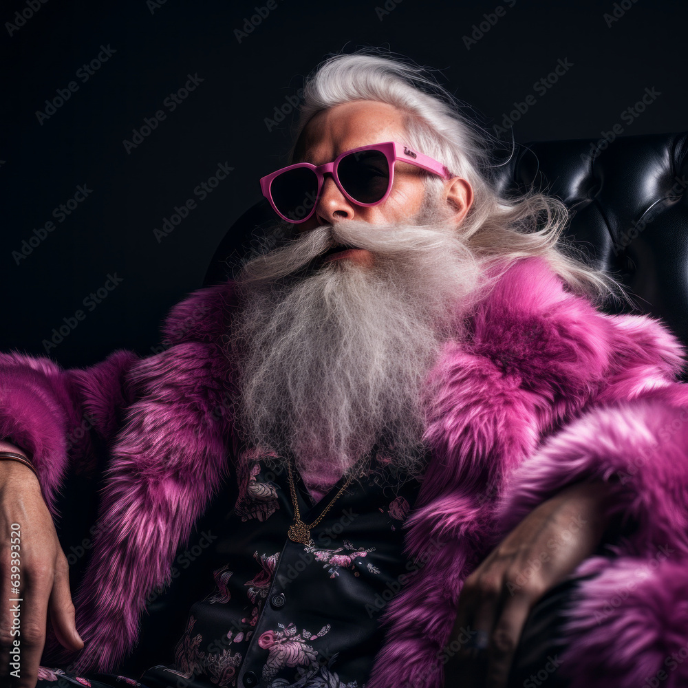 Santa Claus in pink shades. Trendy Christmas and New Year concept. Y2K style. Santa Claus in pink shades. Trendy Christmas and New Year concept. Y2K style.
