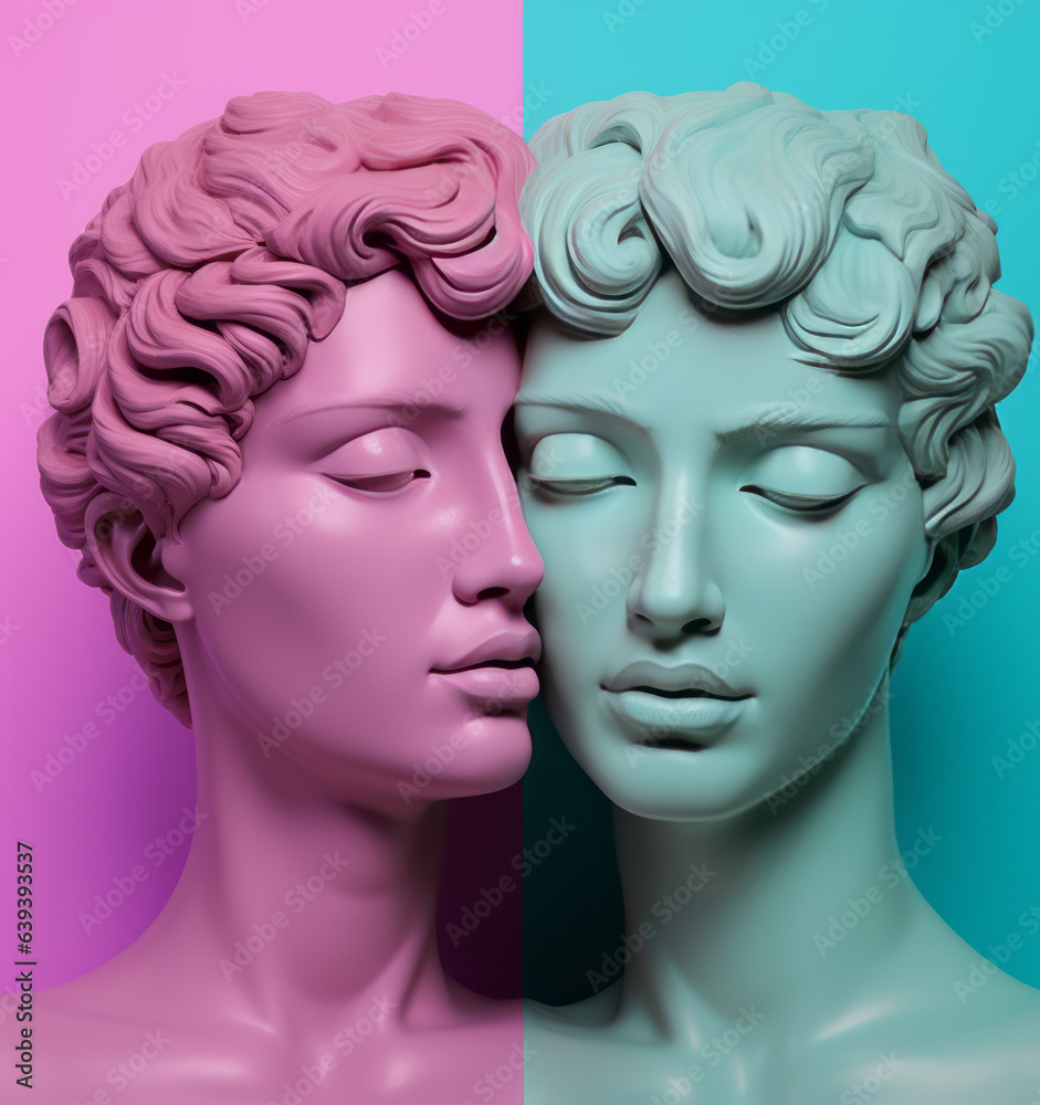 Emotional composition of two female antique statues kissing. Concept of PRIDE, same-sex love and tolerance. Generative AI. Emotional composition of two female antique statues kissing. Concept of PRIDE, same-sex love and tolerance. Generative AI.