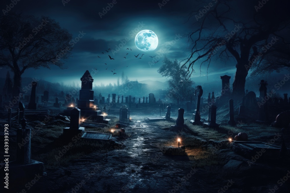 cinematic scene of a spooky graveyard by fullmoon. halloween theme. cinematic scene of a spooky graveyard by fullmoon. halloween theme.