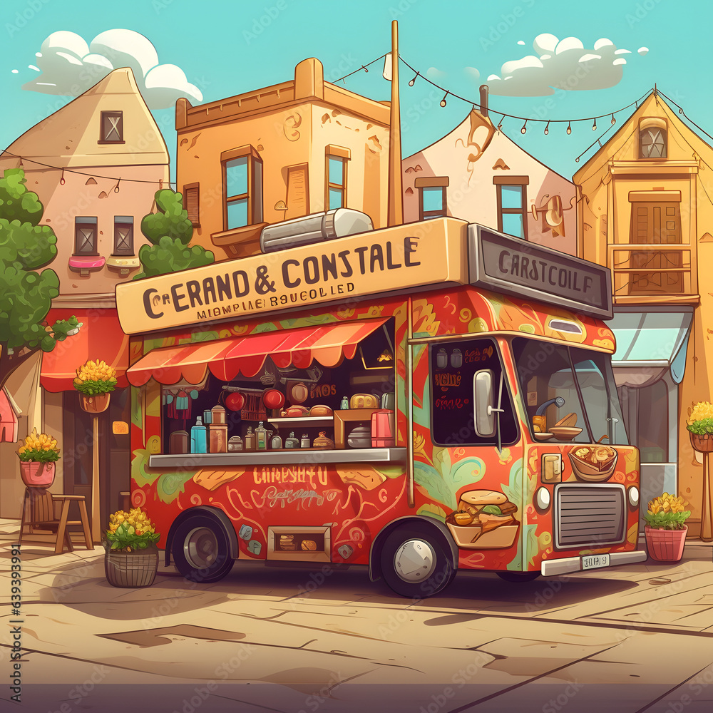 Gourmet Food Trucks: Exploring diverse gourmet cuisines served from food trucks, merging convenience with culinary innovation. AI Generated
