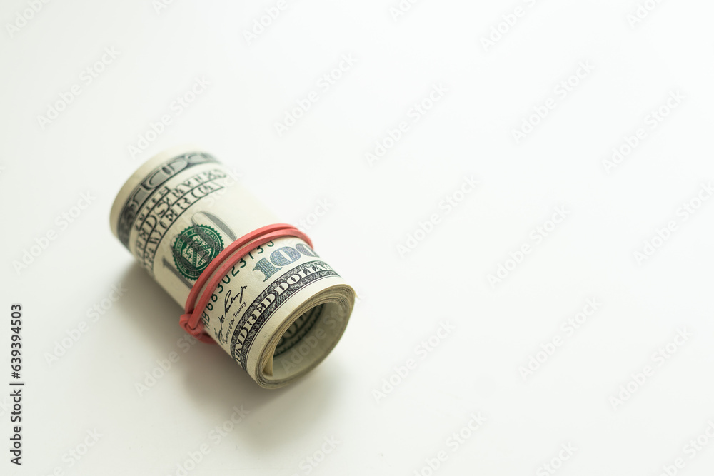 Money roll dollars usa on white background. Financial concept Money roll dollars usa on white background. Financial concept