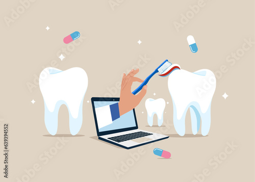 Care of  tooths with Toothbrush. Flat Vector Illustration
