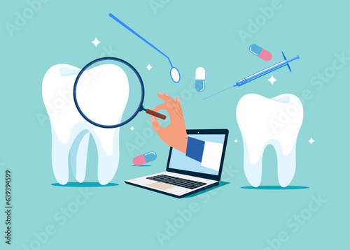 Diagnostics stomatology and Orthodontics Medical Center Dental Care. Vector illustration. 