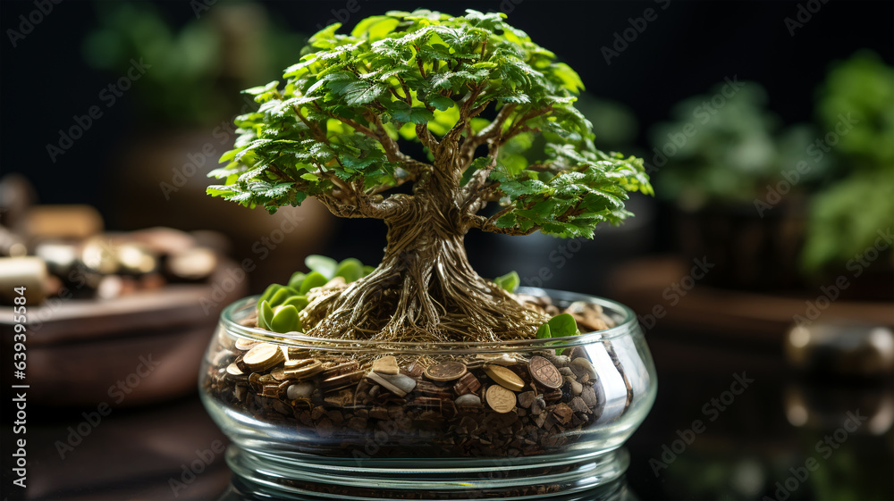 Blossoming Success: Money Tree and Coins in Harmony, Coins as Petals on Its Branches, Celebrating the Flourishing Growth of Wealth and the Protective Embrace of Banking and Insurance Blossoming Success: Money Tree and Coins in Harmony, Coins as Petals on Its Branches, Celebrating the Flourishing Growth of Wealth and the Protective Embrace of Banking and Insurance