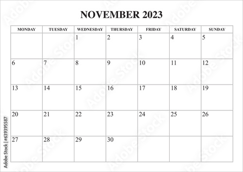 calendar november 2023 start from monday