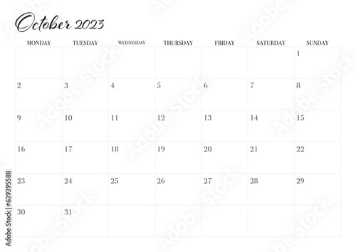 calendar october 2023 start from monday