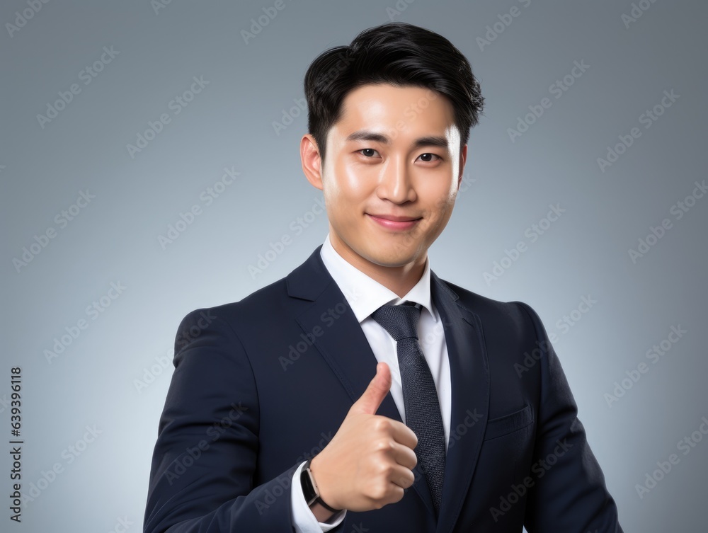 Malay business man stretching hand at camera in thumbs up greeting gesture, studio background Malay business man stretching hand at camera in thumbs up greeting gesture, studio background