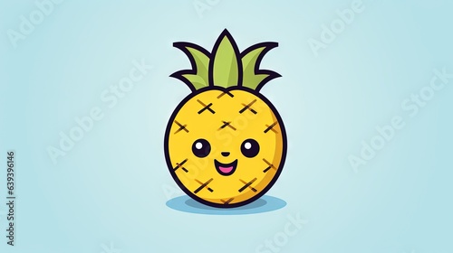  a cartoon pineapple with a smiley face on a blue background. generative ai
