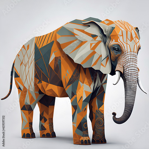 Vibrant colour digital painting of an elephant isolated on plain background  ,Cubism Inspired Bohemian Style , fantasy theme , printable art , wall art , wall paper ,poster , generative ai 