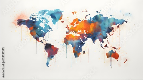 world map on a white background painted in watercolor