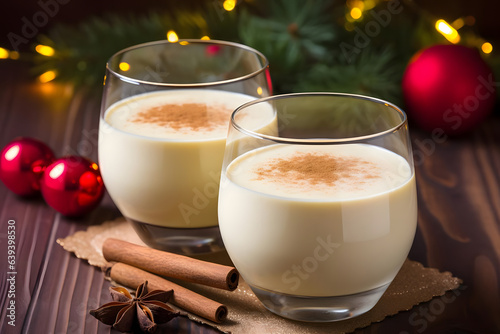 Eggnog, creamy holiday drink with eggs and spices