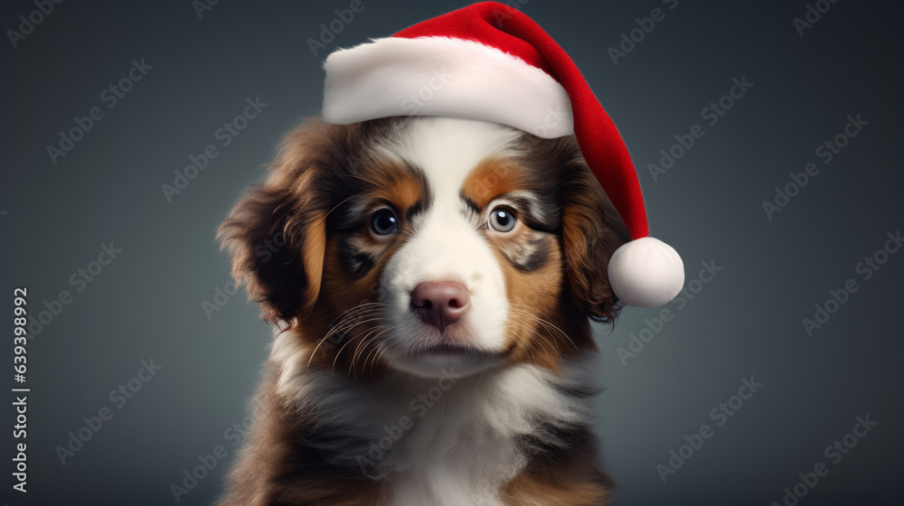 A festive dog wearing a Santa hat