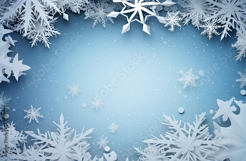 Christmas card with paper cut snowflakes and copy space to put text © zakiroff