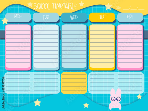 School timetable , Day planner, Date. Monthly planner with flower poppy and anemones . Blank template. Vector illustration. Minimal style. Clean style. Daily to do. Go to school 