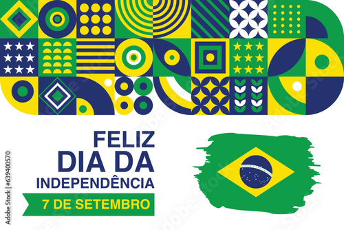 Brazilian Independence Day : Vector Illustration Celebrating Freedom on September 7th, Brazil independence Day with flag and abstract geometric shapes