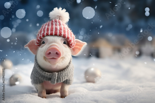 Festive Piglet: An Adorable Swine in a Santa Hat
