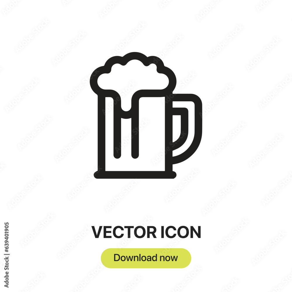 Beer Mug icon vector. Linear-style sign for mobile concept and web design. Beer Mug symbol illustration. Pixel vector graphics - Vector. Beer Mug icon vector. Linear-style sign for mobile concept and web design. Beer Mug symbol illustration. Pixel vector graphics - Vector.