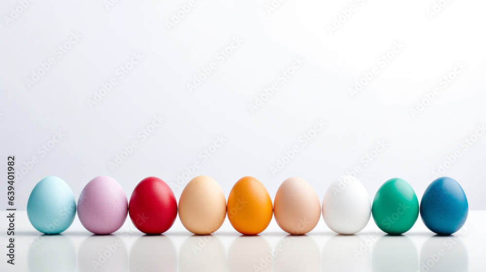 Row of colorful easter eggs on white copyspace background. Chocolate candy in studio Row of colorful easter eggs on white copyspace background. Chocolate candy in studio