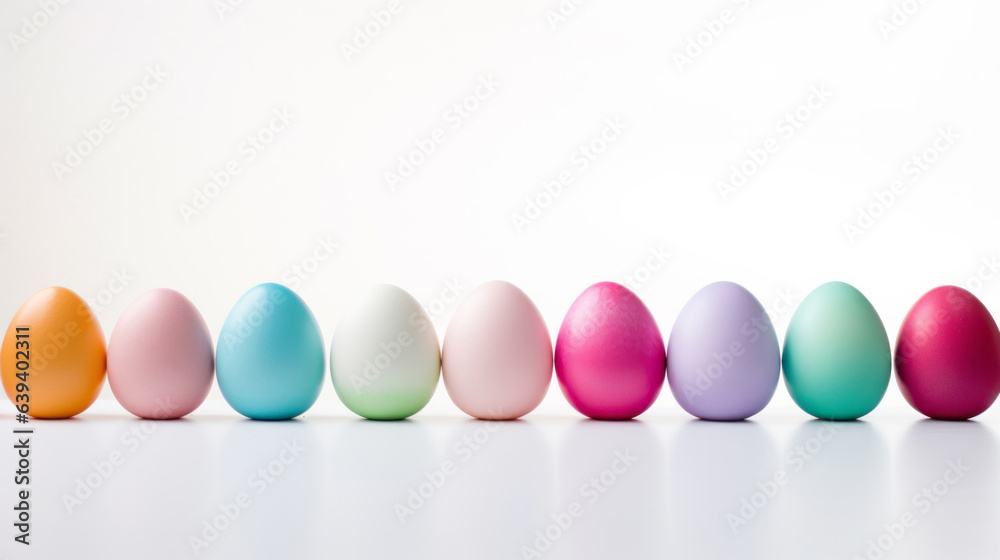 Row of colorful easter eggs on white copyspace background. Chocolate candy in studio Row of colorful easter eggs on white copyspace background. Chocolate candy in studio