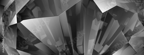 Abstract crystal background in black and gray colors with highlights on the facets and refracting of light