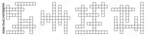 Crossword puzzle, word game. Cross and blank grid pattern, a brain teaser for newspaper quizzes. Flat vector illustrations isolated in background.