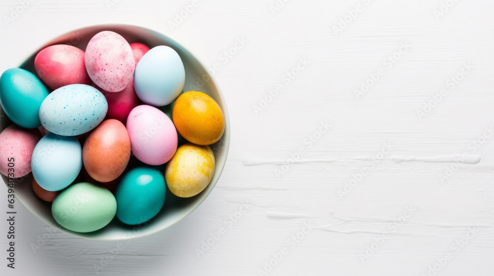 Bowl of colorful easter eggs on white copyspace background. Chocolate candy in studio Bowl of colorful easter eggs on white copyspace background. Chocolate candy in studio