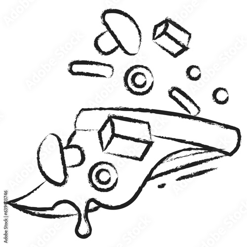Hand drawnmushroom black olives pizza slice icon