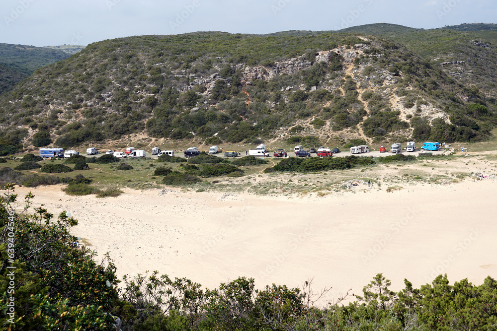 camper vans and RVs parking at the beach for wild camping   